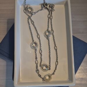 Elegant Silver Tone Necklace with Crystal Accents